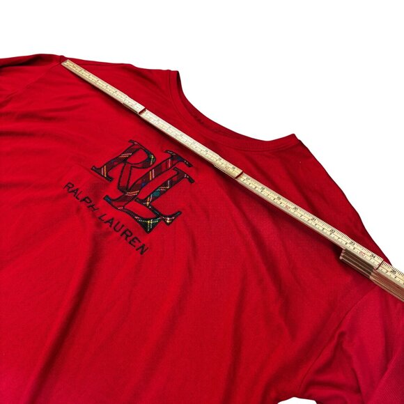 Lauren Ralph Lauren Red Long Sleeve Womens Top With Plaid RLL Logo Size XL - Picture 9 of 10